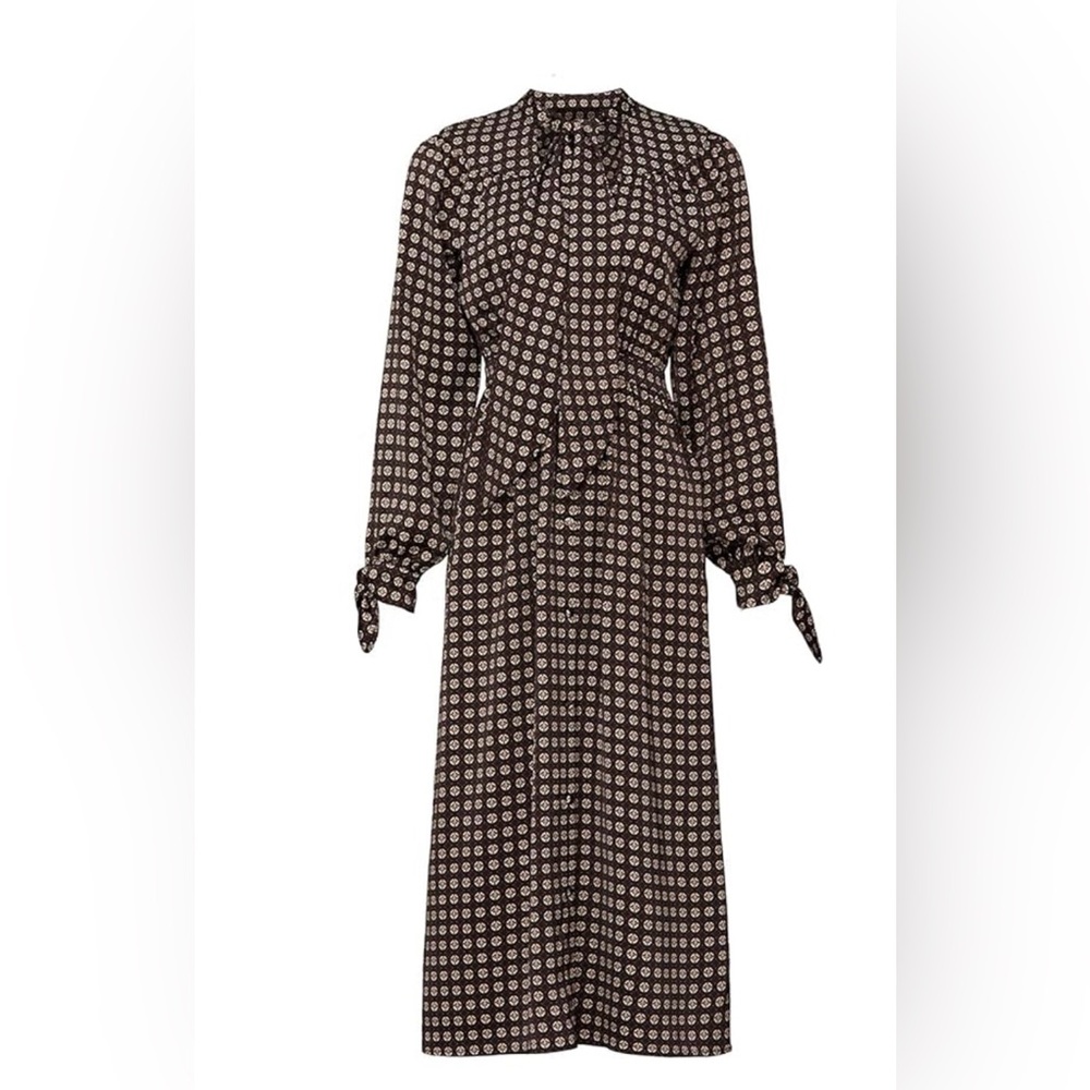 SWEET BABY JAMIE Geo Print Tie Neck Dress